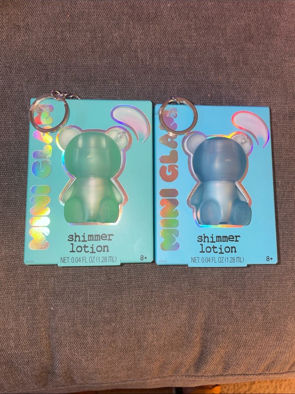 Mini Glam Bear Shimmer Lotion Keychain - Green & Blue